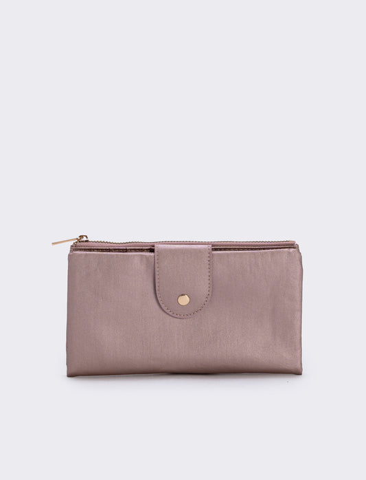 Large zip and button wallet - Pink