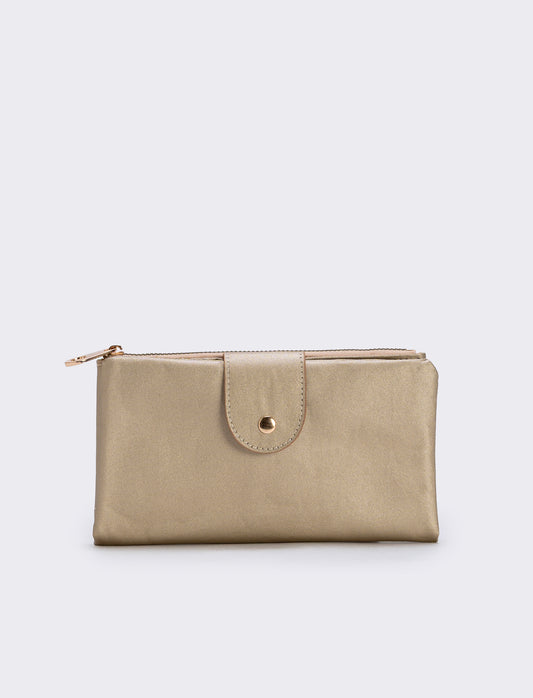 Large zip and button wallet - Gold