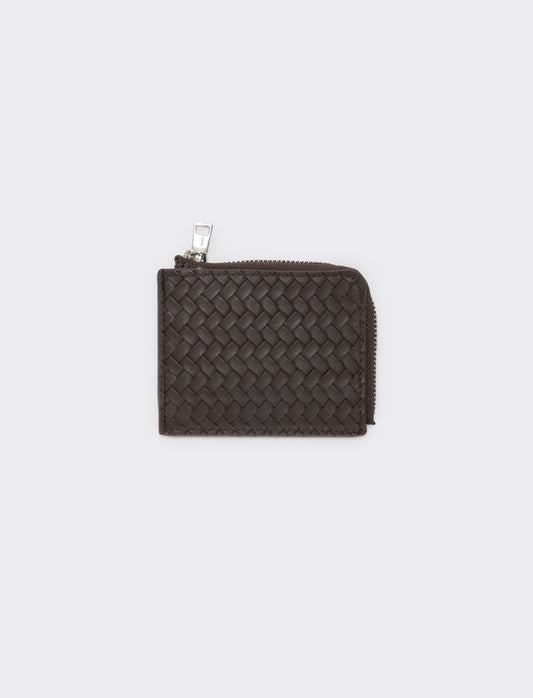 Woven Wallet with Elegant Zip - Brown
