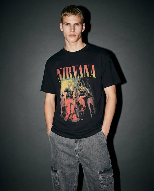 T-Shirt Nirvana Girocollo Maniche Corte - Nero