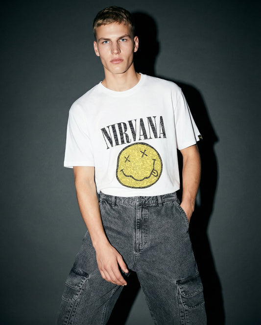 T-Shirt Nirvana Girocollo Maniche Corte - Bianco