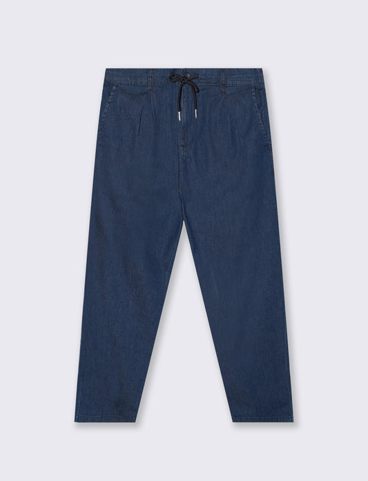 Jeans Chino Jogger Blu Scuro Effetto Slavato - Denim