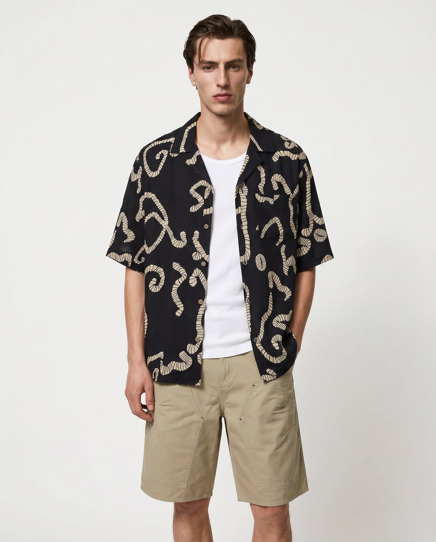 Camicia boxy fit in tessuto goffrato - Nero