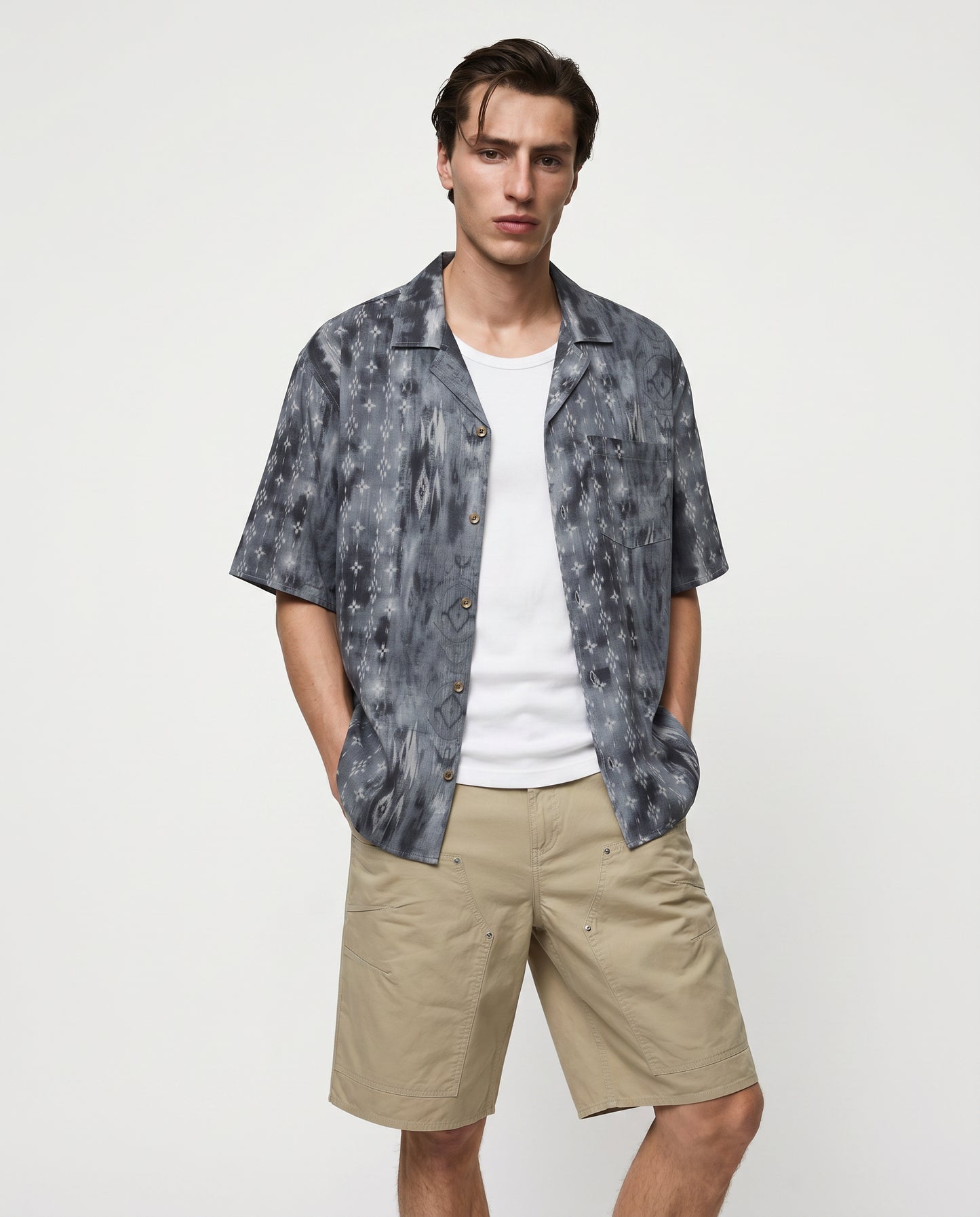 Camicia boxy fit in tessuto goffrato - Grigio