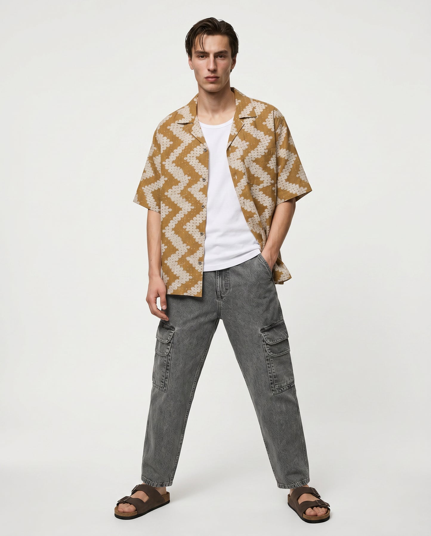 Camicia boxy fit in tessuto goffrato - Cammello