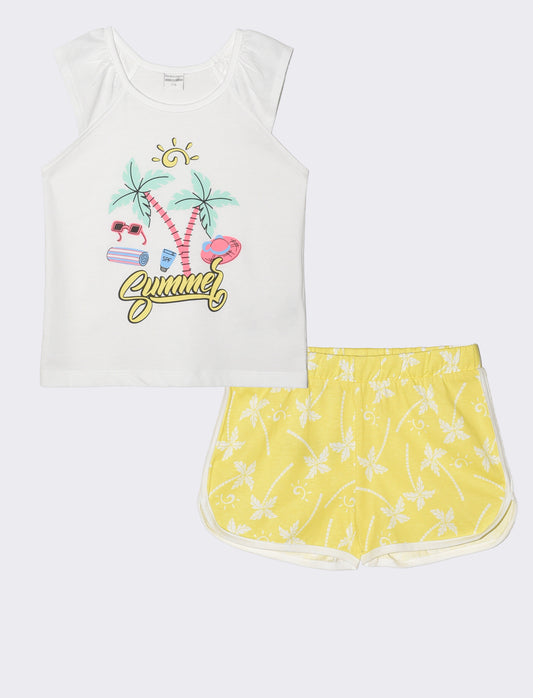 Set 2 pack canotta e shorts estivi bambina - Bianco