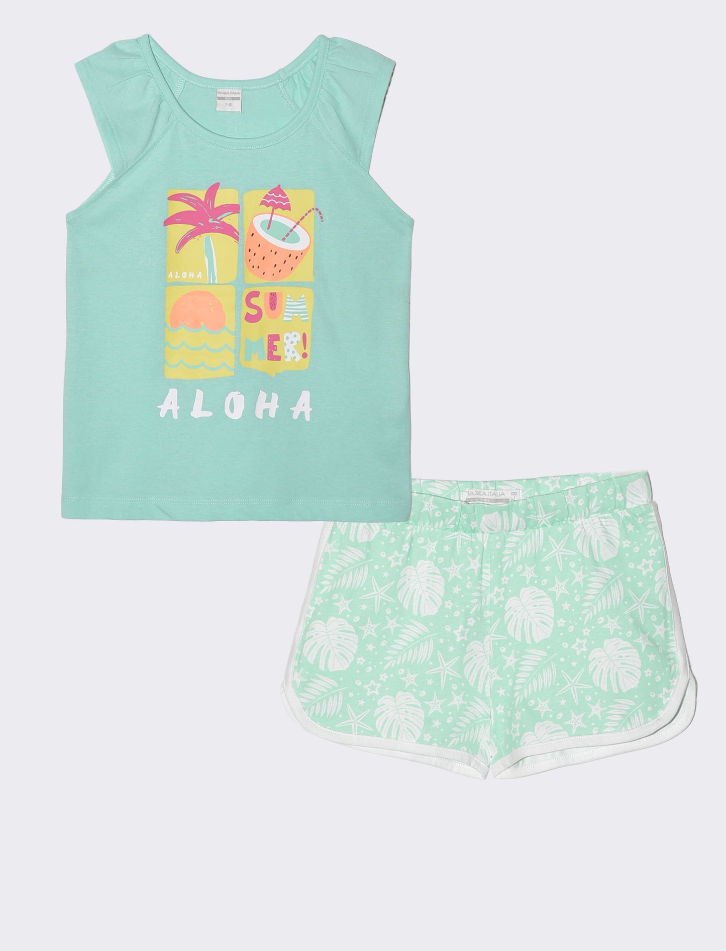 Set 2 pack canotta e shorts estivi bambina - Verde acqua
