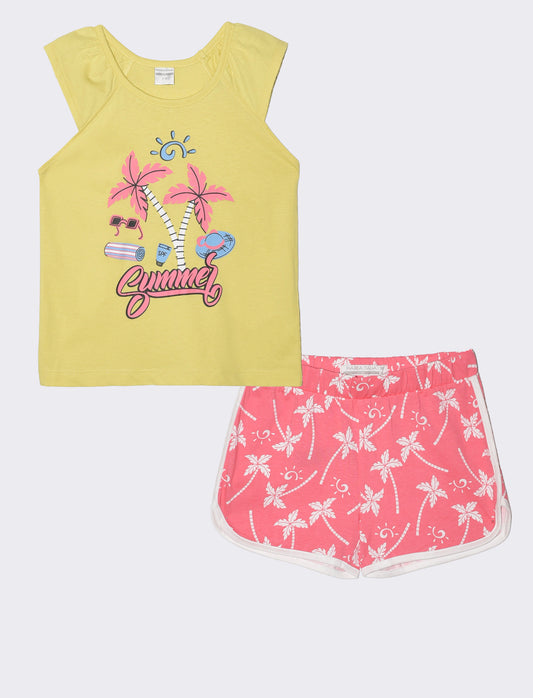 Set 2 pack canotta e shorts estivi bambina - Giallo