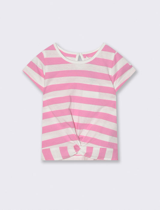 Striped T-shirt with front crossover - Pink