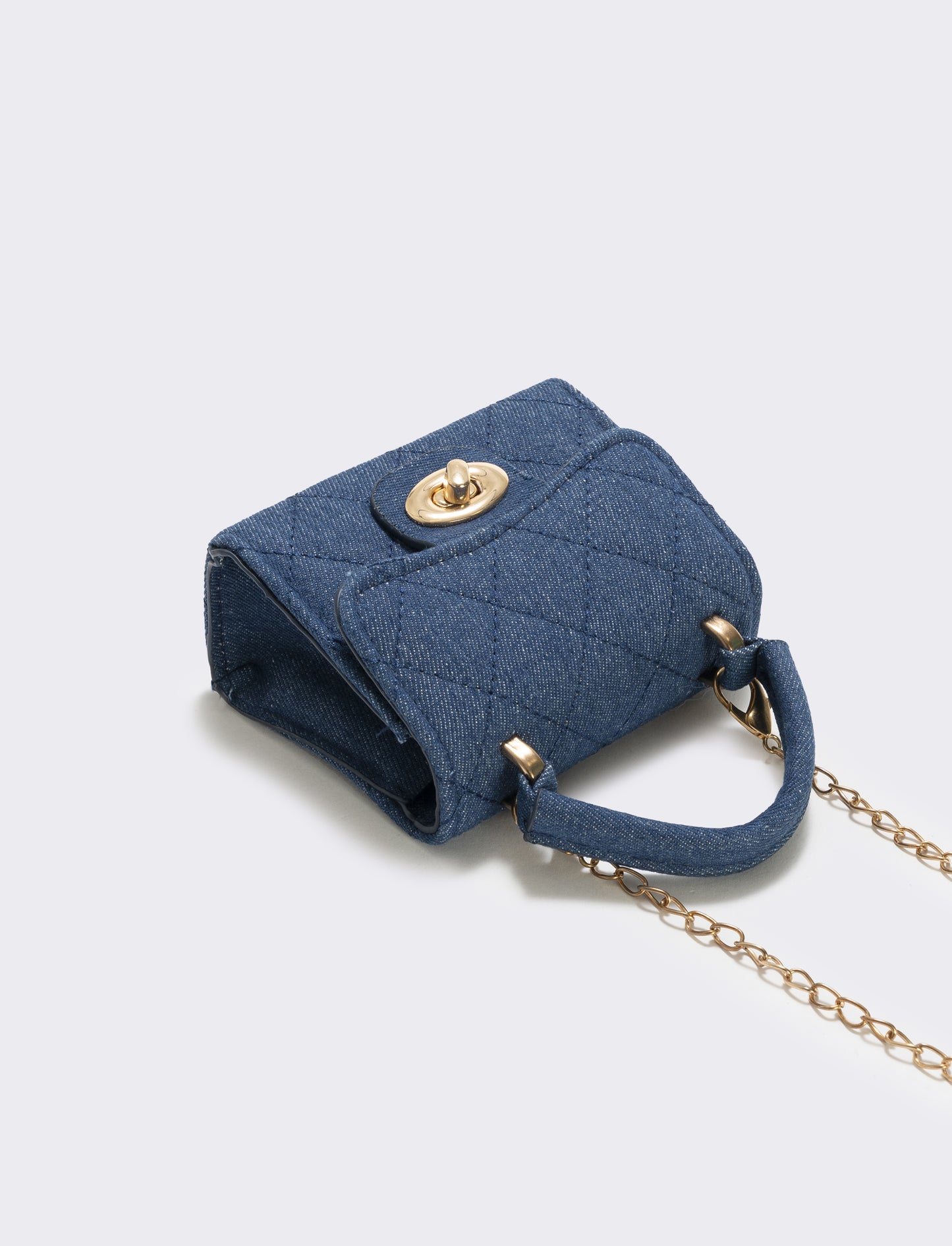 Borsetta jeans trapuntata con manico - Blu