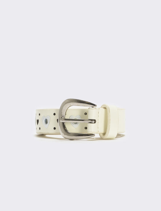 Belt with decorative heart-shaped loops - White