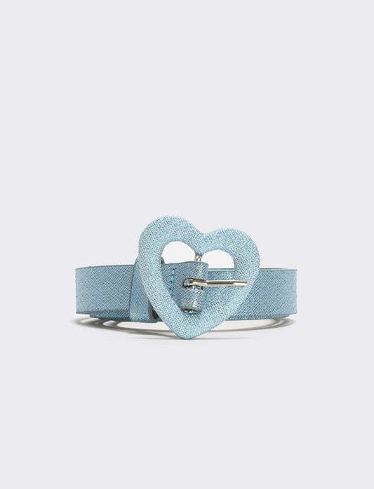 Lurex belt with heart buckle - Blue