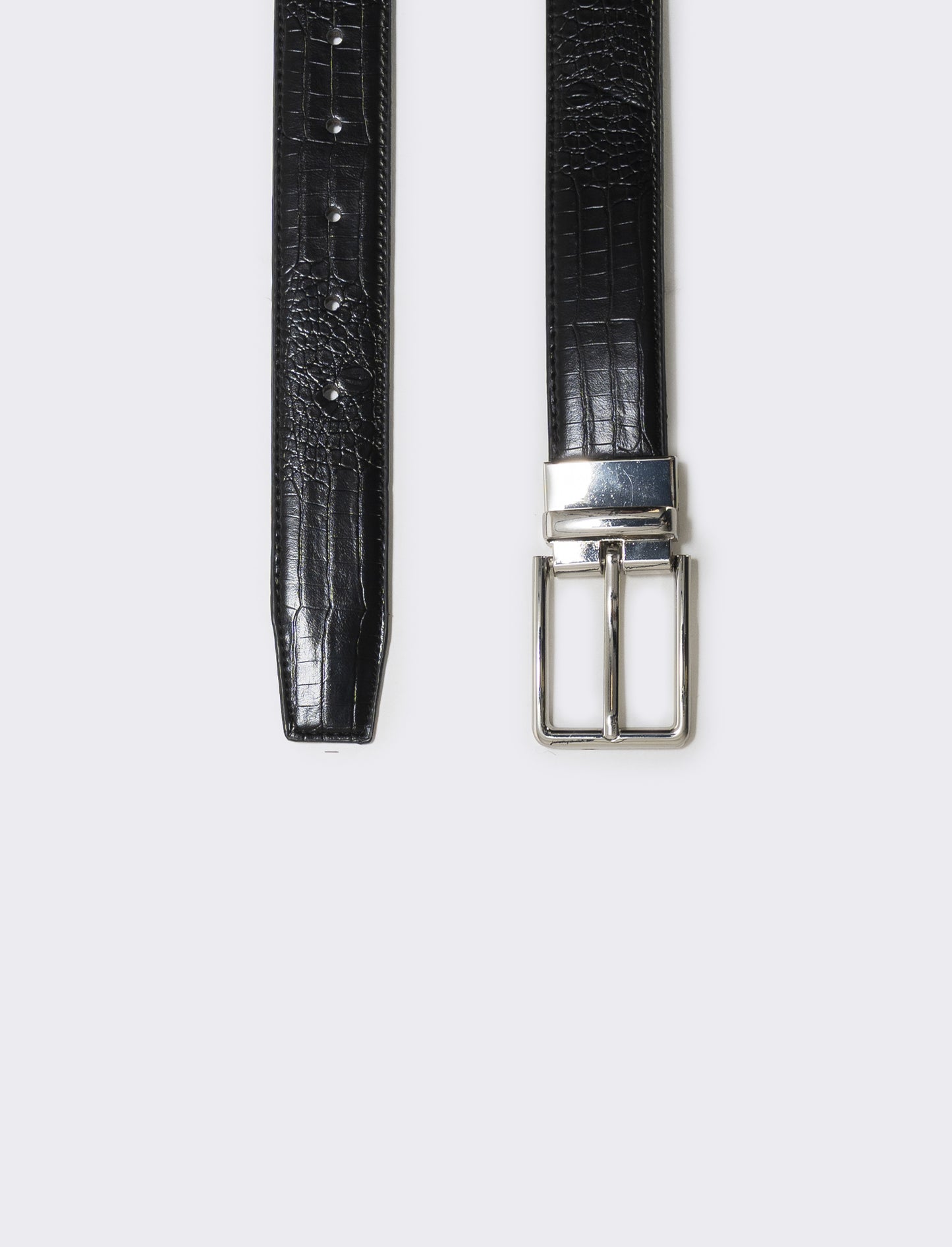 Double face belt in croc and smooth finish - Black