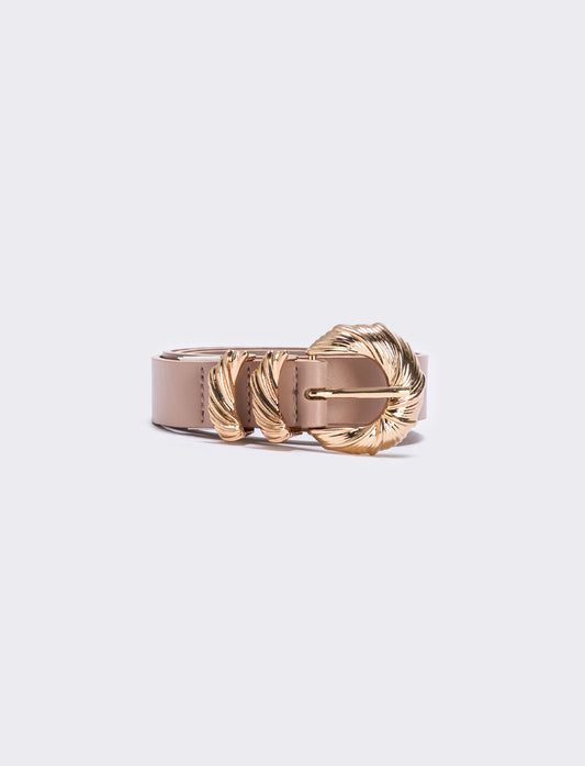 Double metal loop belt - Beige