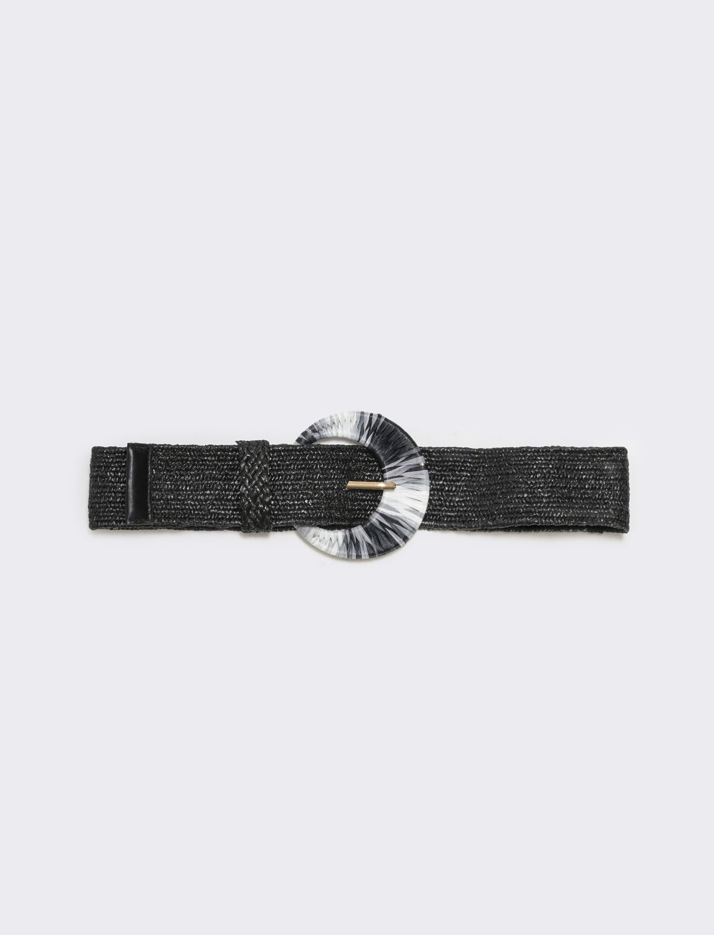Cintura elastica con fibbia in paglia - Nero