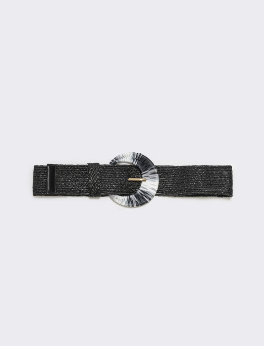 Elastic belt with straw buckle - Black