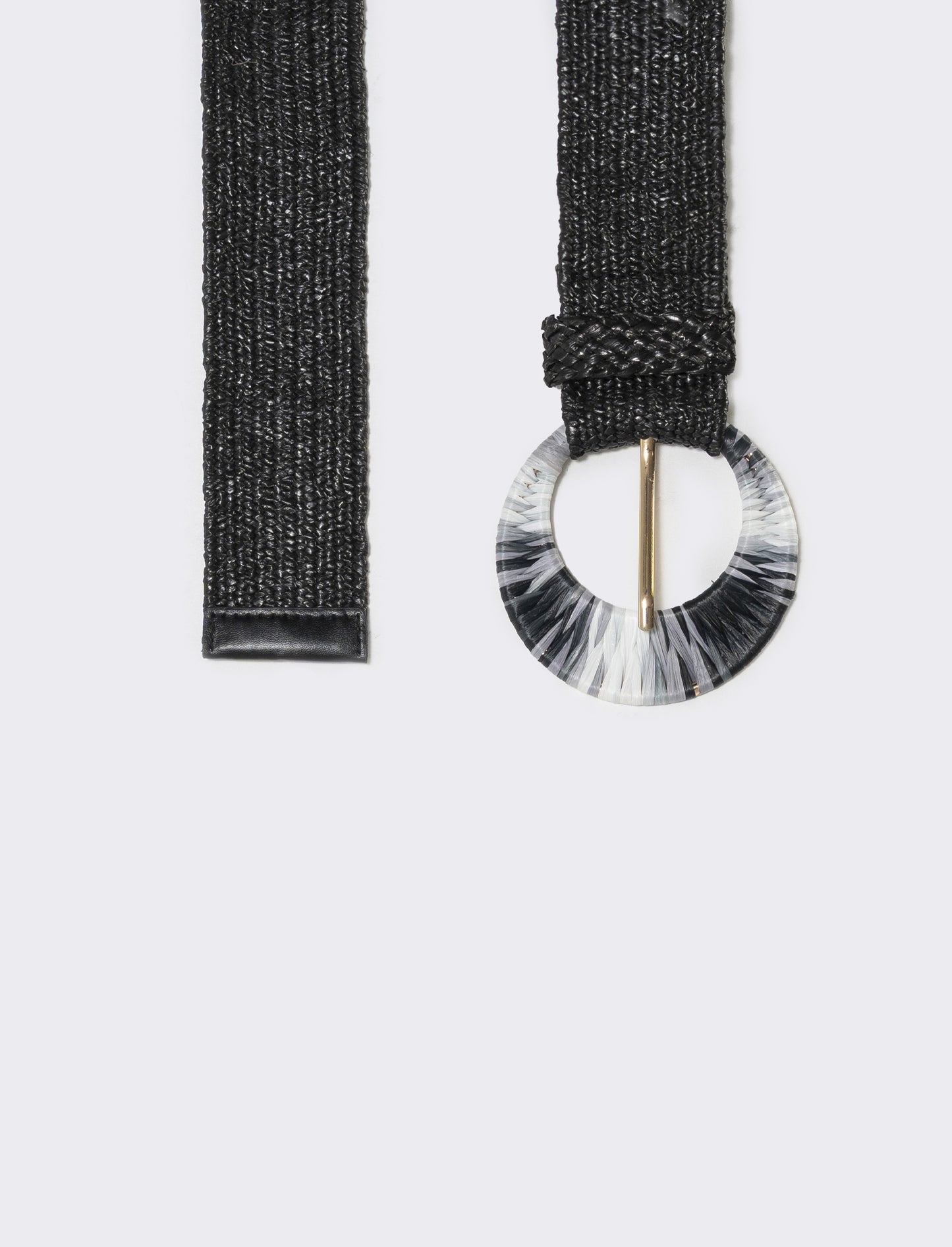 Cintura elastica con fibbia in paglia - Nero