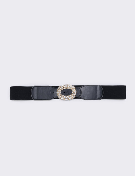 Elastic belt with rhinestone buckle - Black