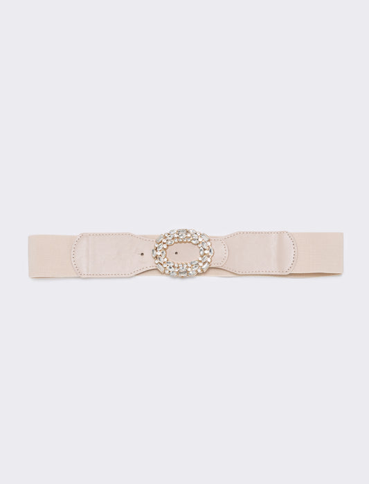 Cintura elastica con fibbia strass - Beige