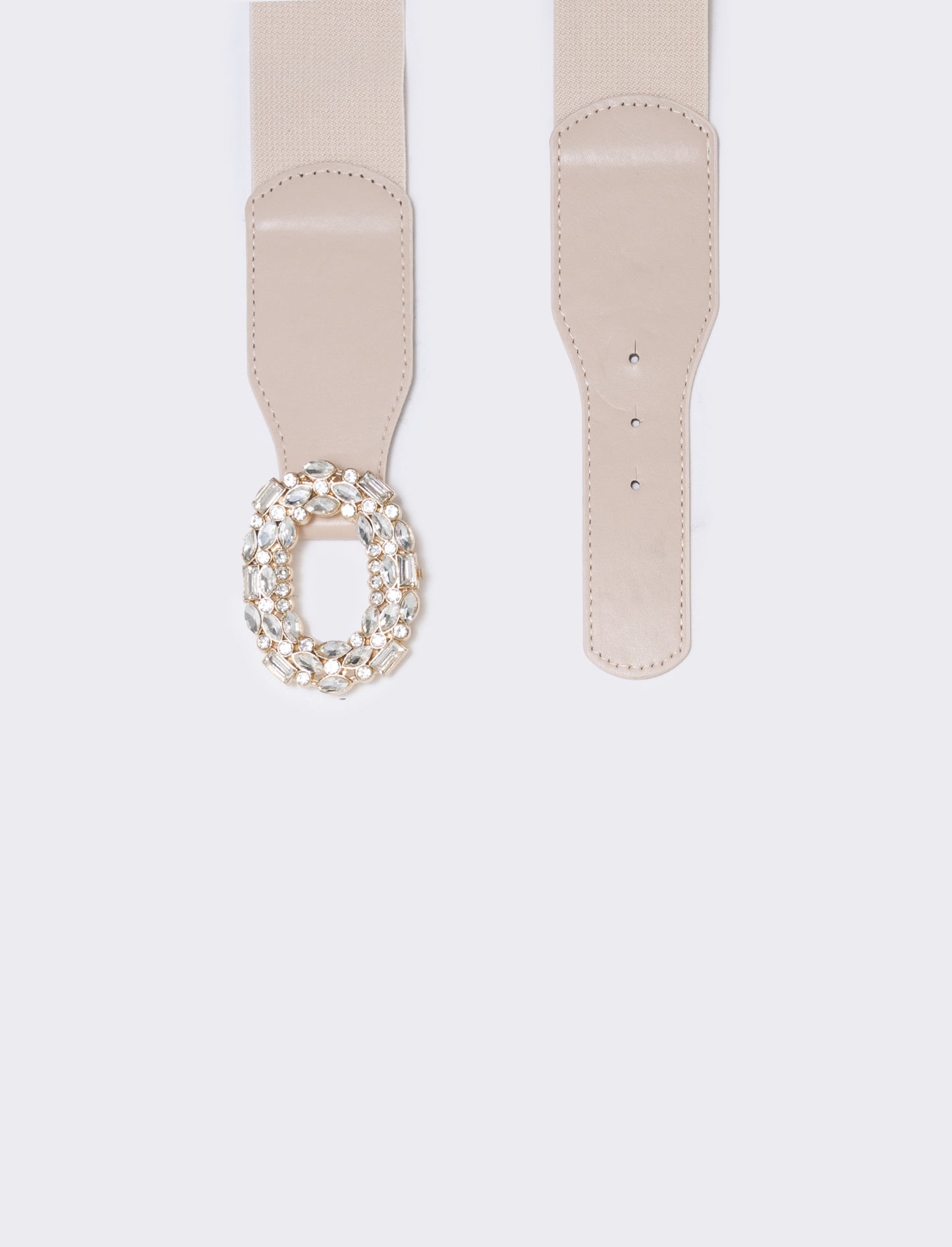Cintura elastica con fibbia strass - Beige