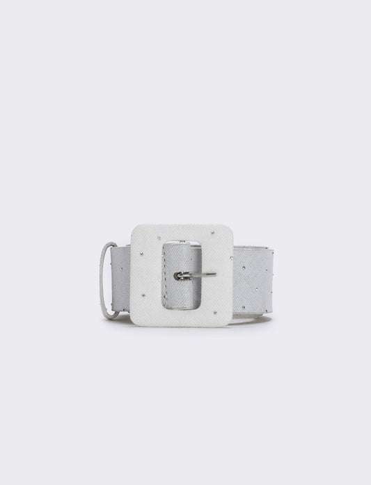 Cintura strass con fibbia quadrata elegante - Bianco