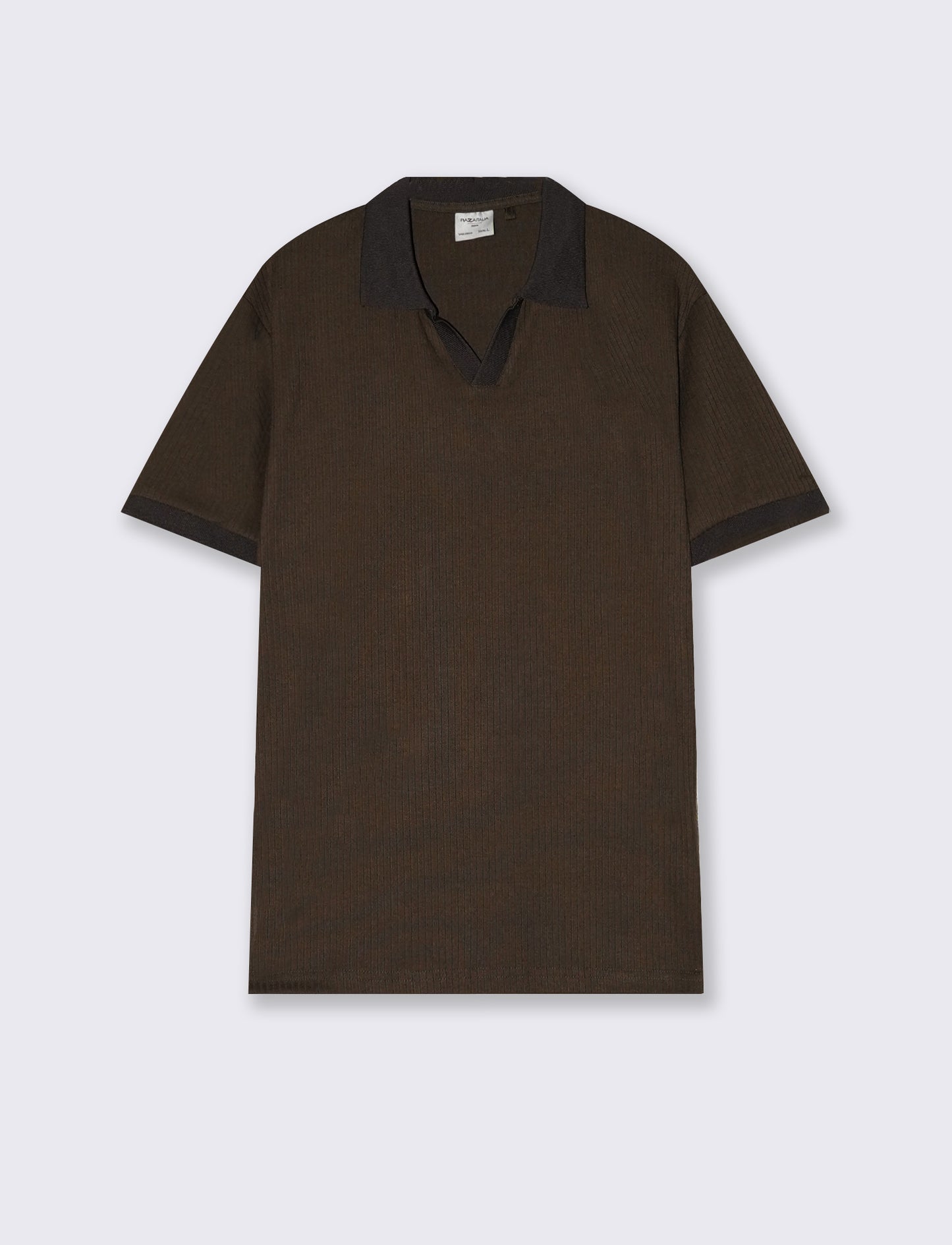 Polo with Ribbed Collar and Short Sleeves - Beige