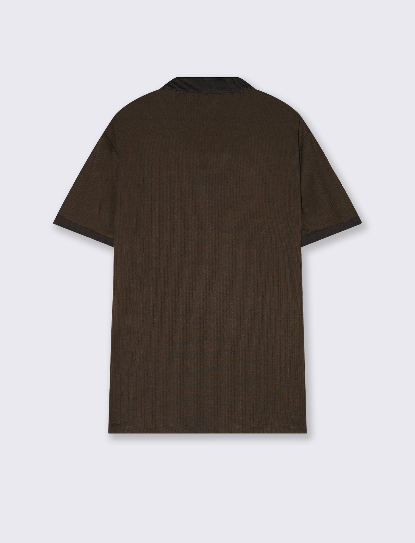 Polo with Ribbed Collar and Short Sleeves - Beige