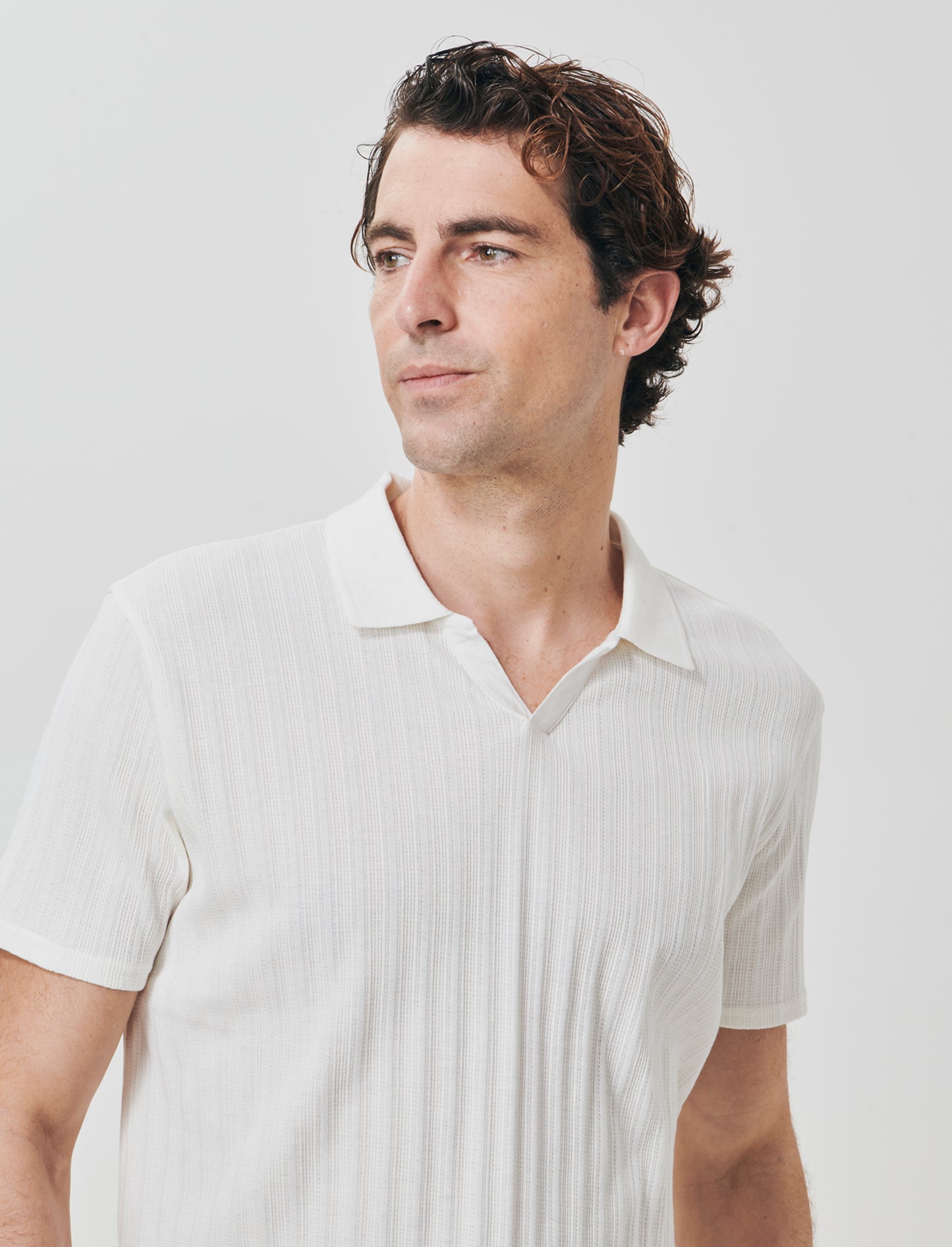 Polo Jacquard Effetto Maglia Maniche Corte - Beige ecru