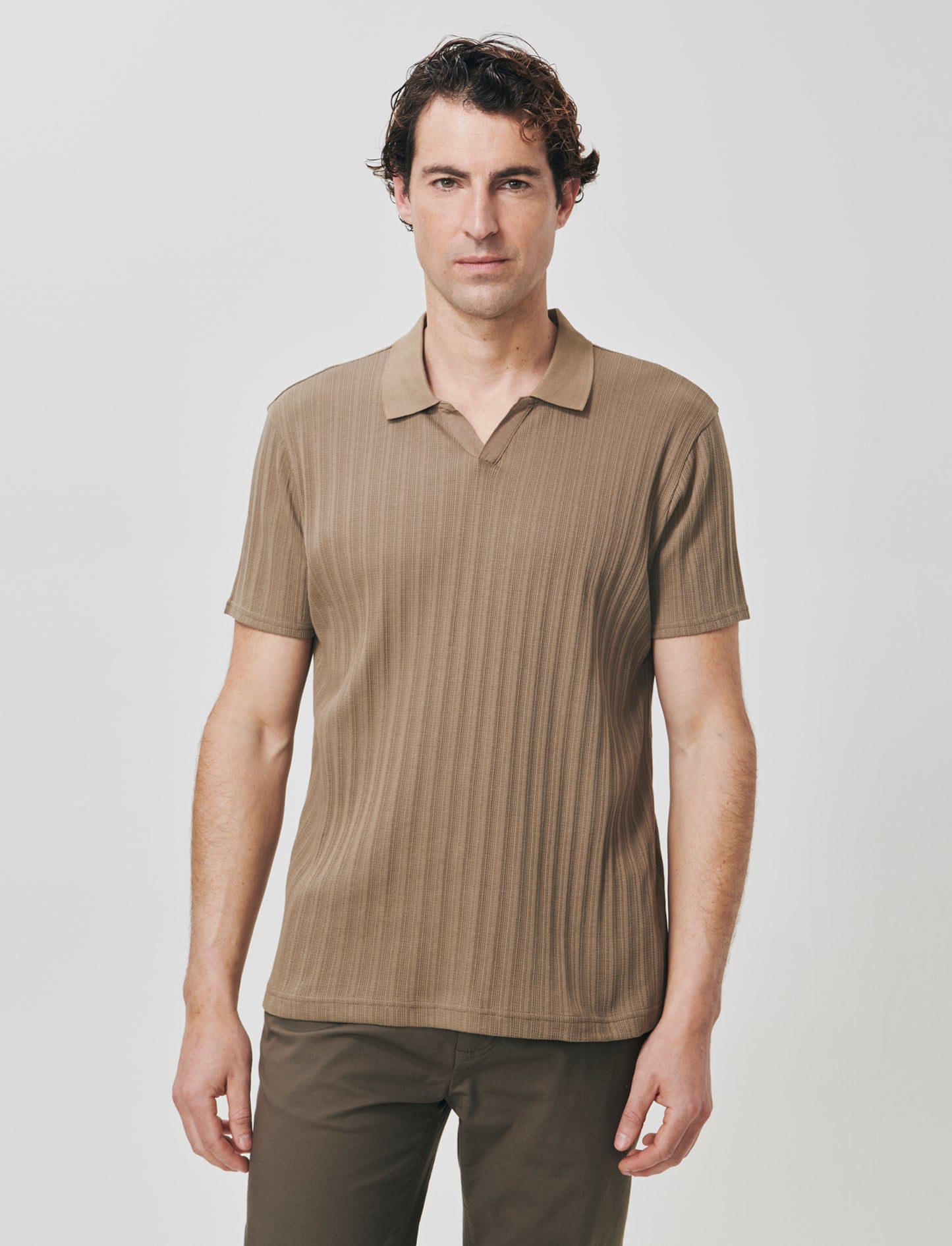 Short Sleeve Knit Effect Jacquard Polo - Green