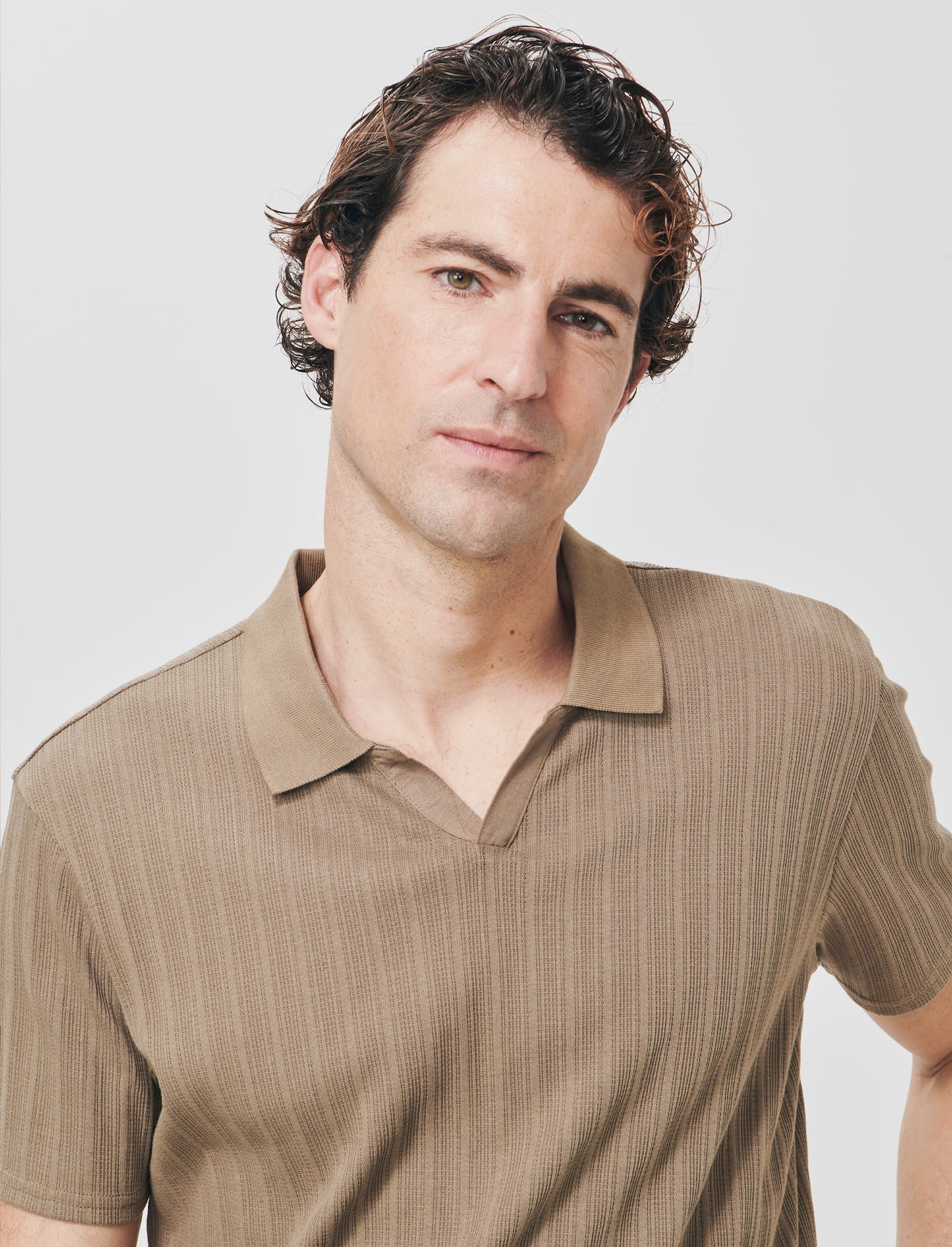 Short Sleeve Knit Effect Jacquard Polo - Green