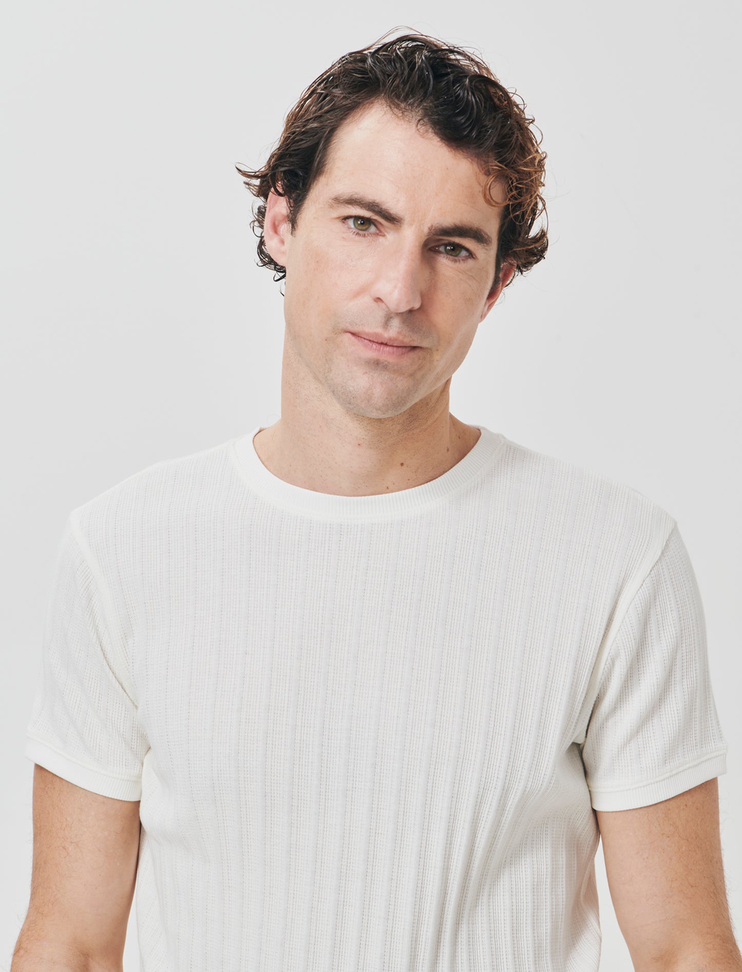 T-shirt girocollo jacquard effetto maglia - Beige ecru