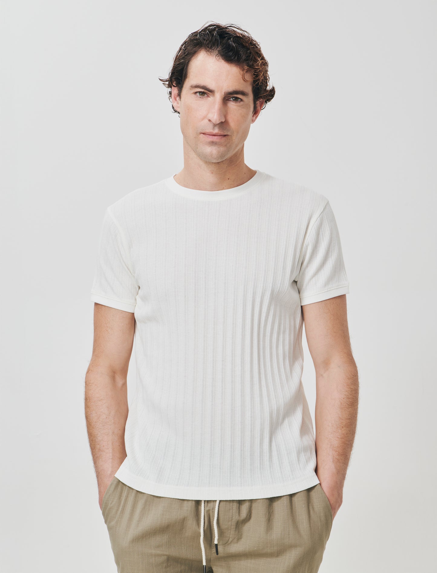 T-shirt girocollo jacquard effetto maglia - Beige ecru