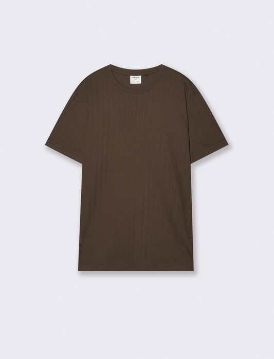 T-shirt girocollo jacquard effetto maglia - Moro