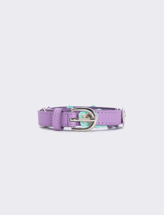 Saffiano belt with colorful flowers - Purple