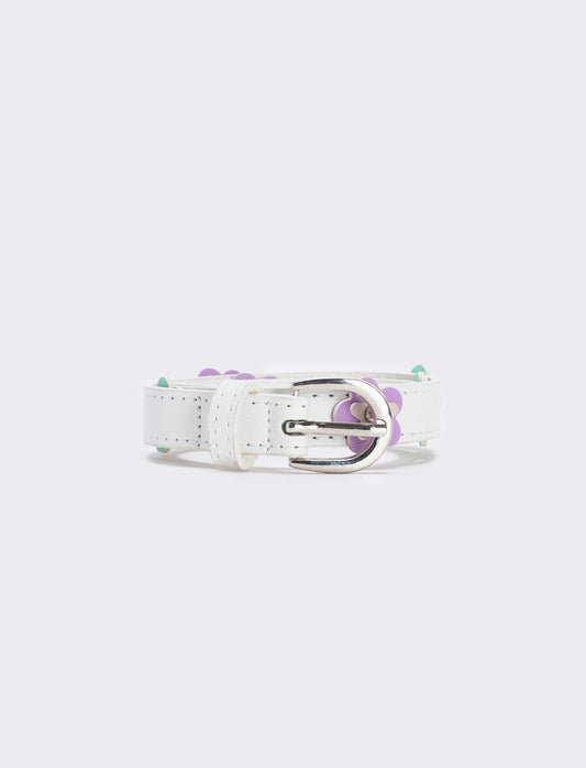 Saffiano belt with colorful flowers - White