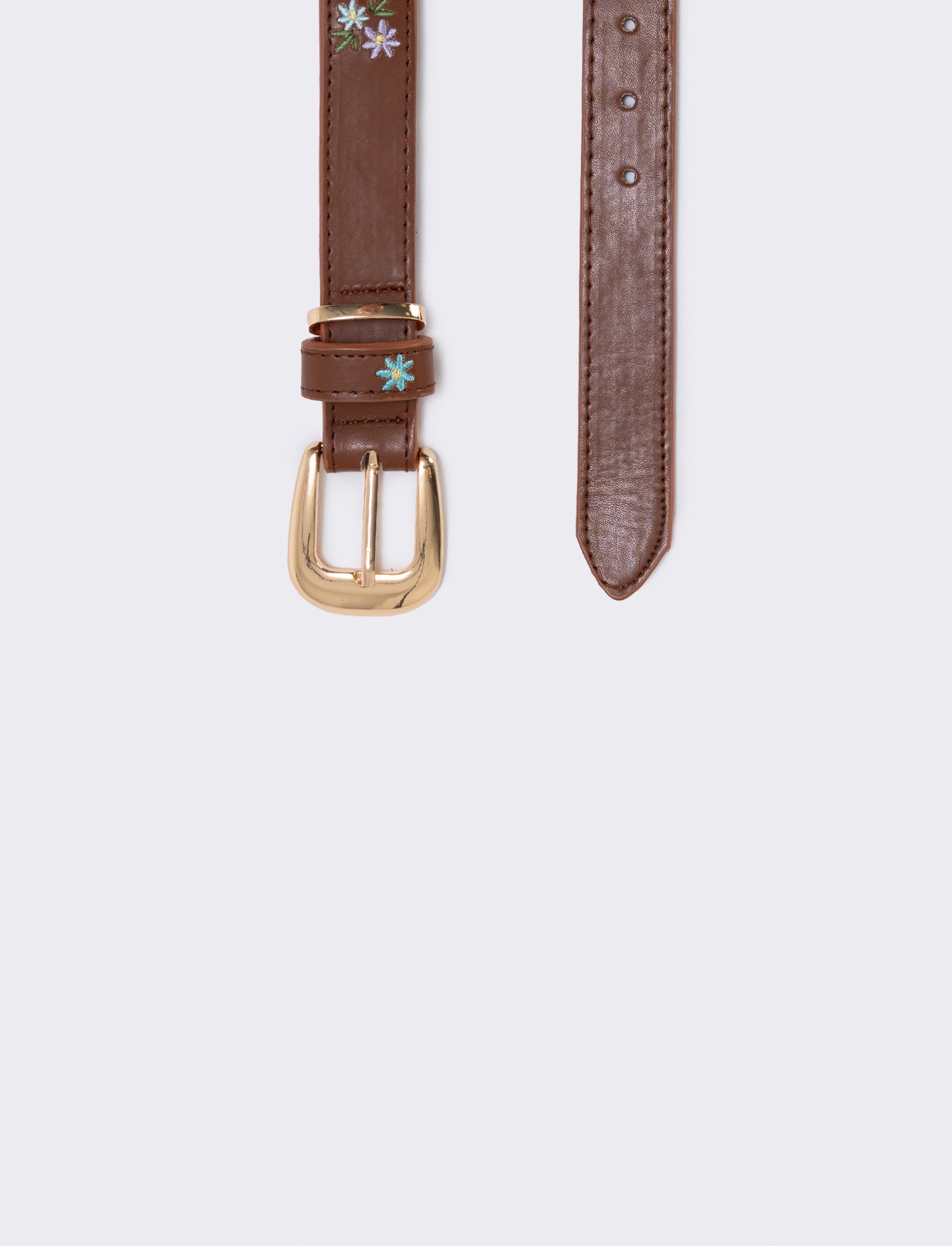Embroidered belt with elegant flowers - Brown