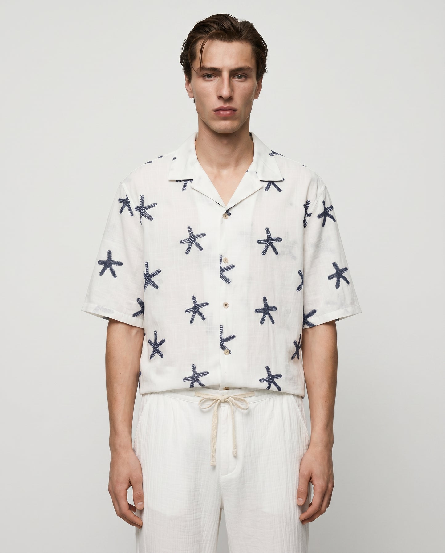 Camicia boxy fit in cotone ricamato - Bianco