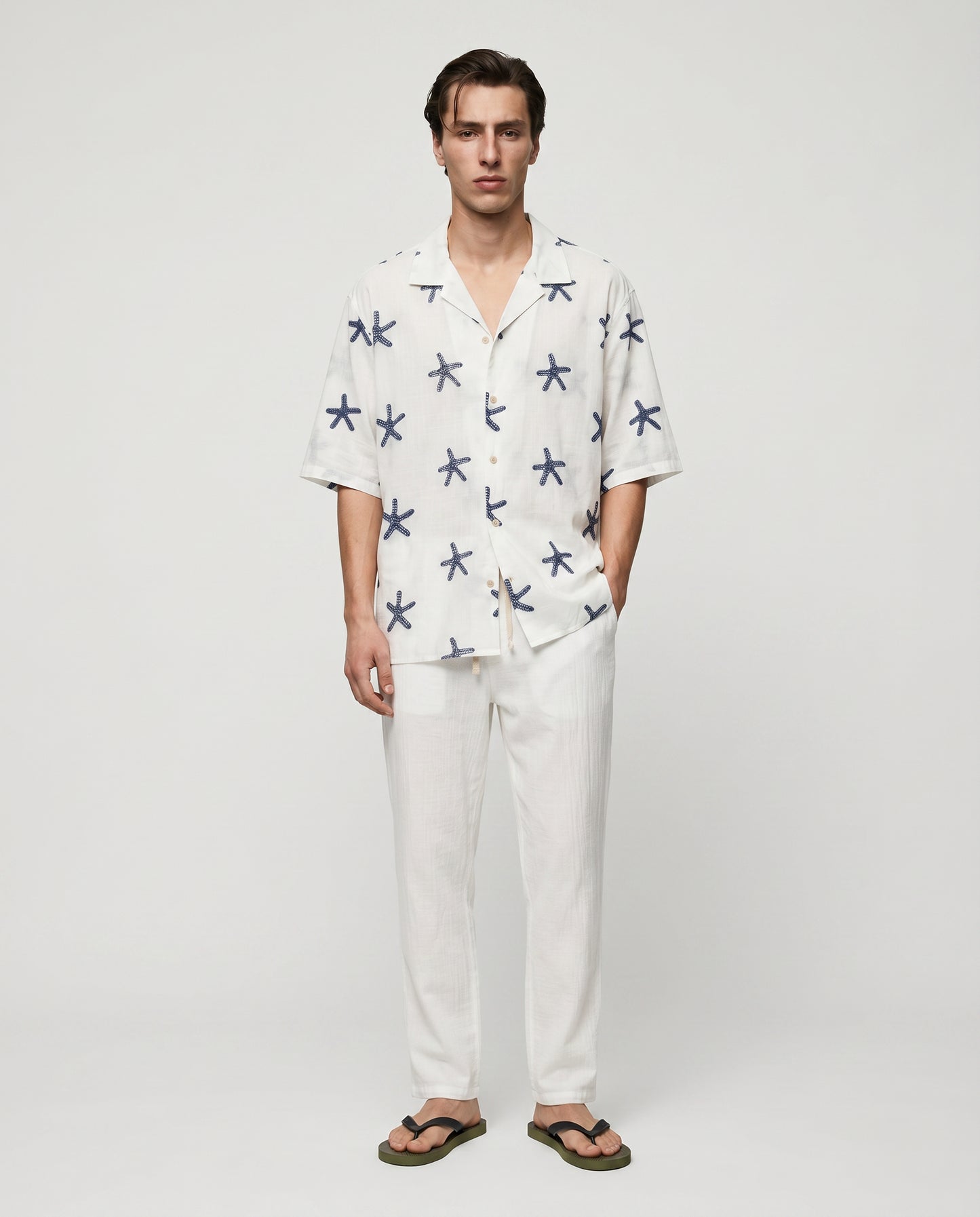 Camicia boxy fit in cotone ricamato - Bianco