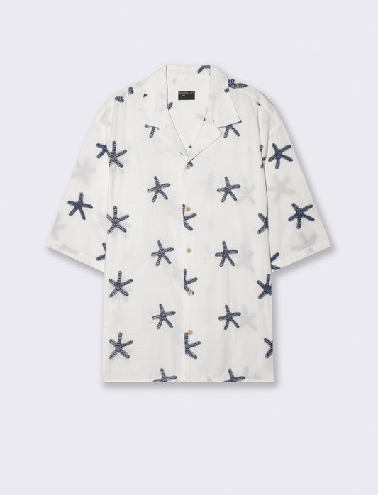 Camicia boxy fit in cotone ricamato - Bianco