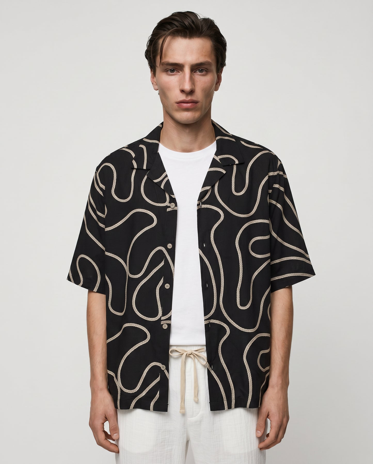 Camicia boxy fit in cotone ricamato - Nero