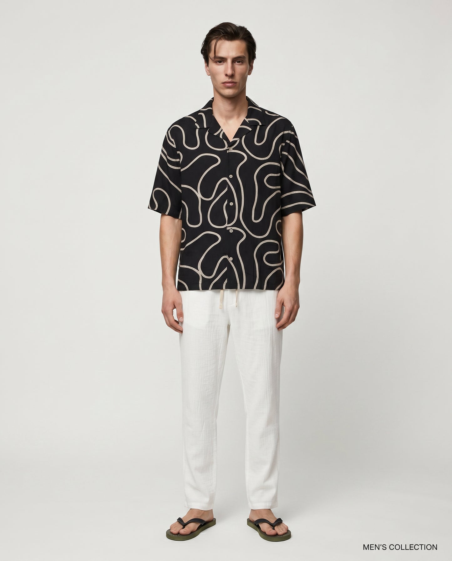 Camicia boxy fit in cotone ricamato - Nero