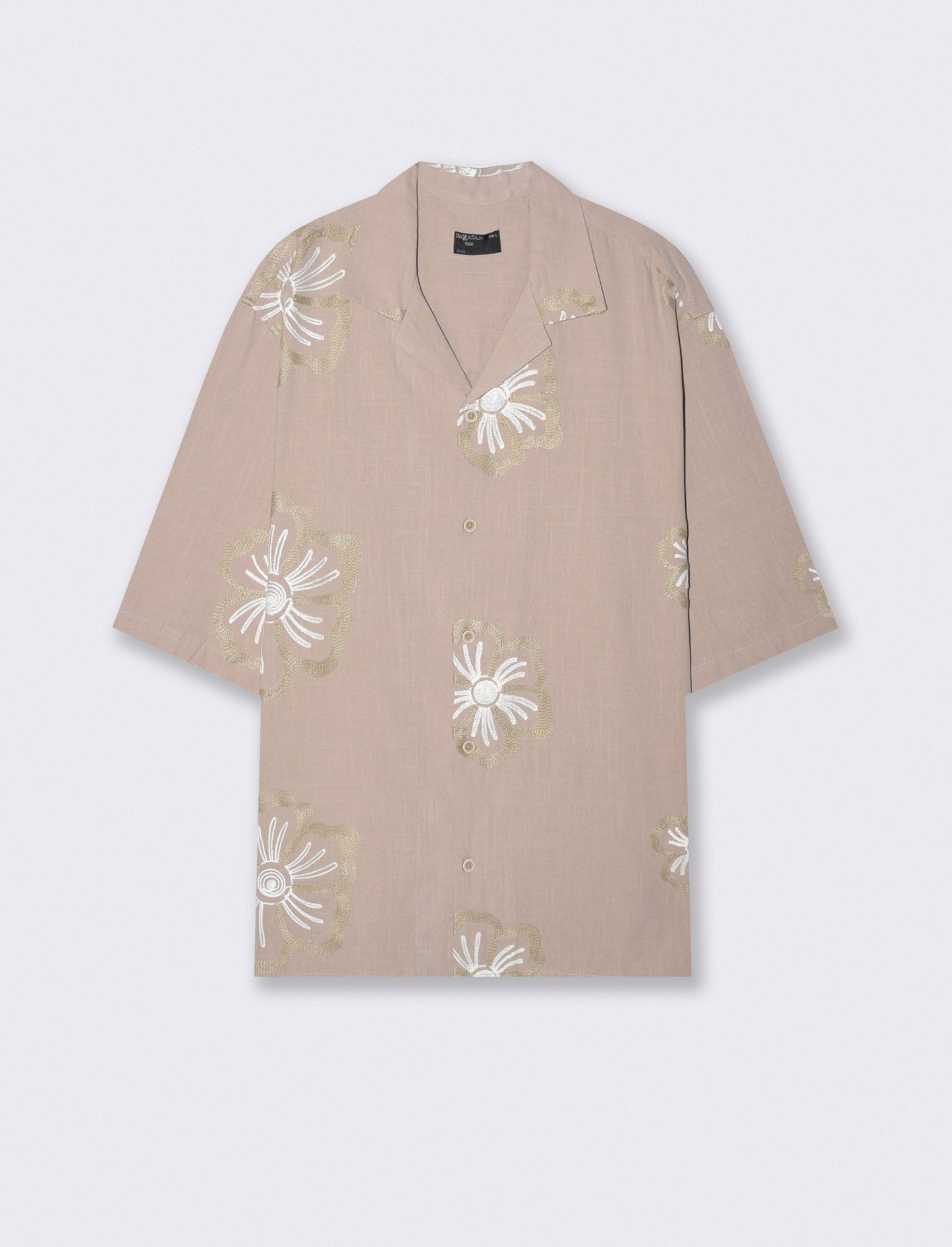 Camicia boxy fit in cotone ricamato - Beige