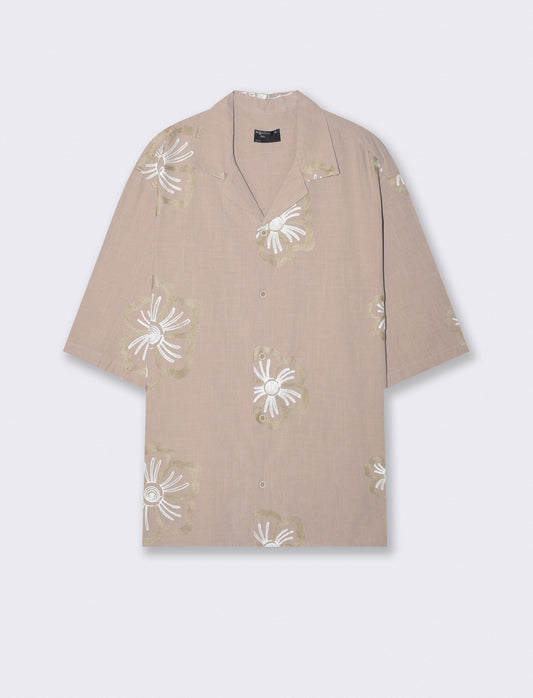 Camicia boxy fit in cotone ricamato - Beige