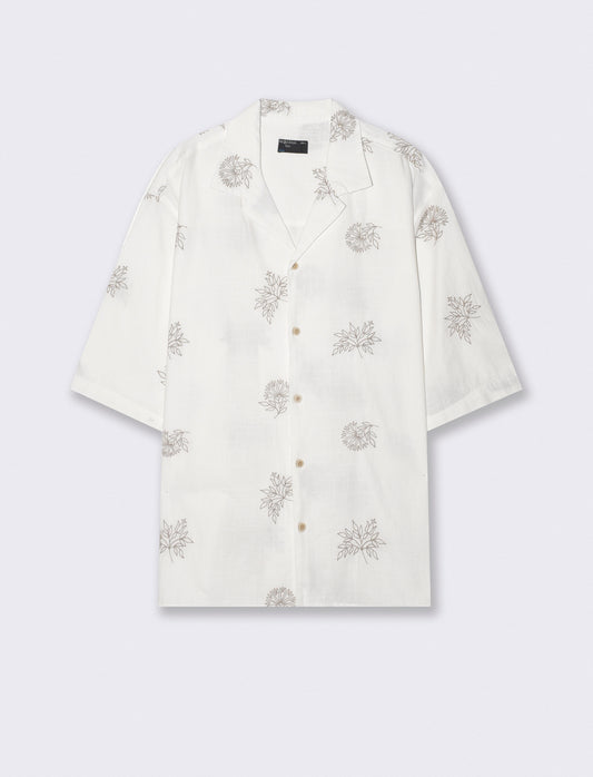 Camicia boxy fit in cotone ricamato - Beige ecru