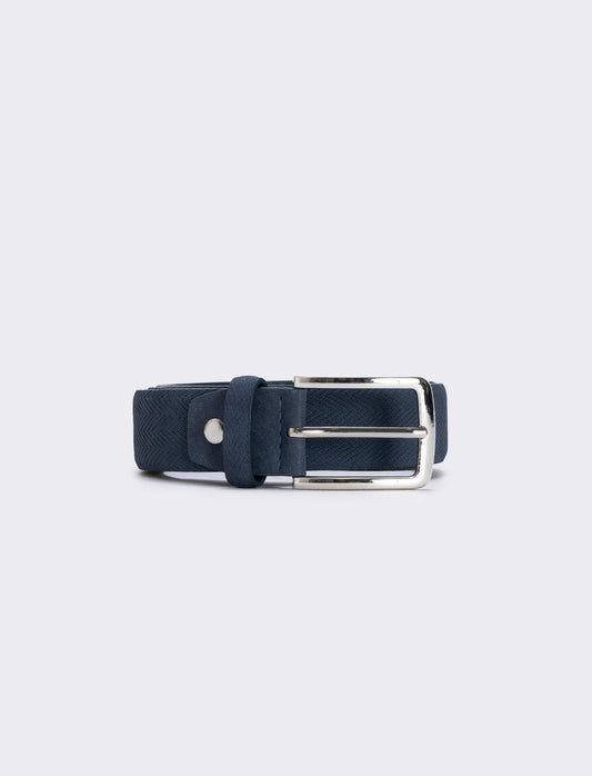 Elegant men's herringbone belt - Blue