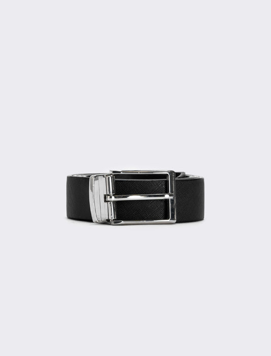Cintura double face con passante in metallo - Nero