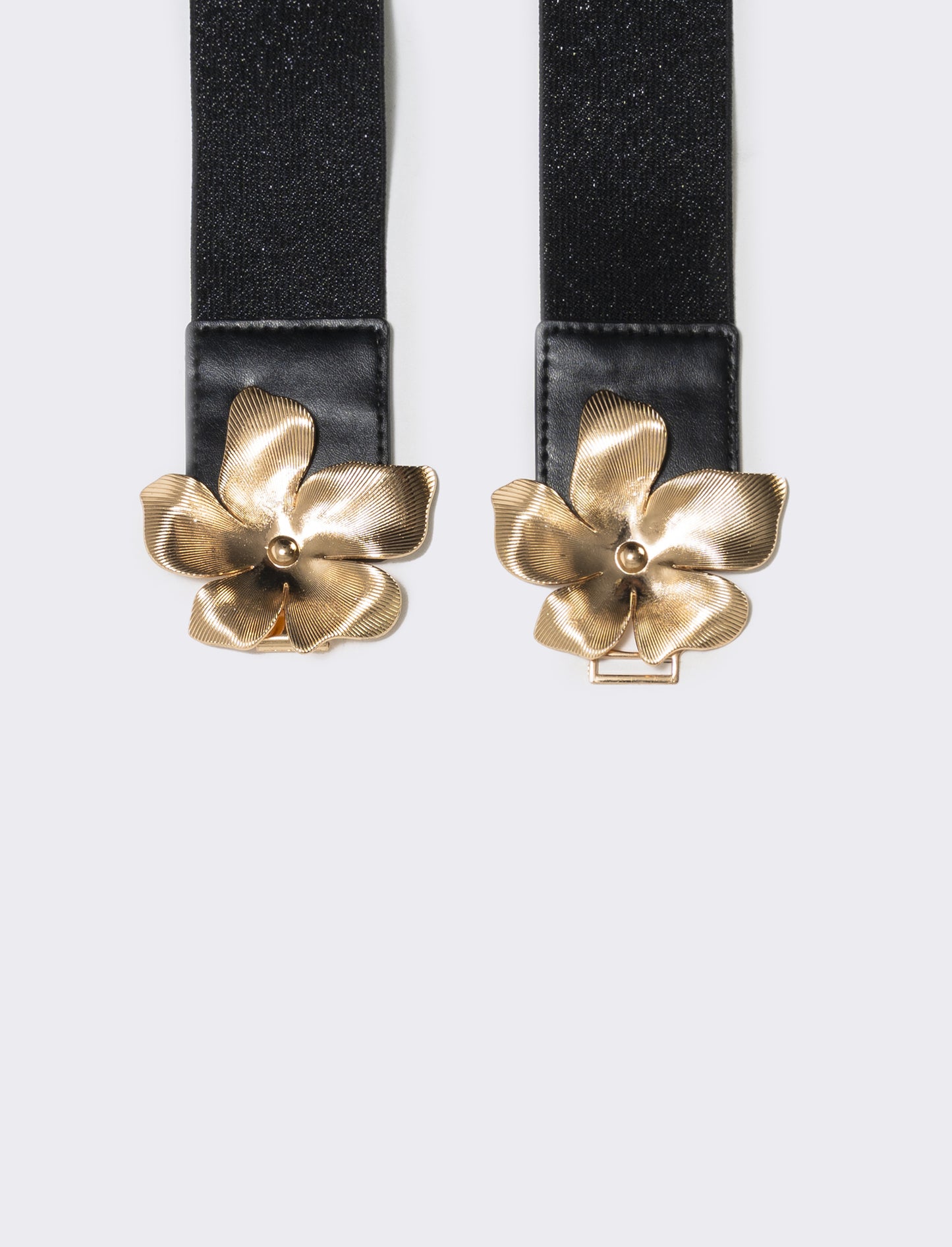 Lurex elastic belt with flower buckle - Black