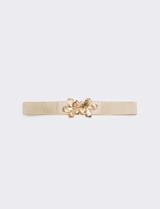 Cintura elastica lurex con fibbia fiore - Oro