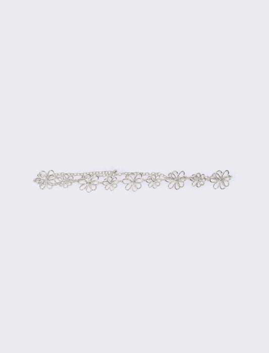 Cintura in metallo decorata con fiori - Argento