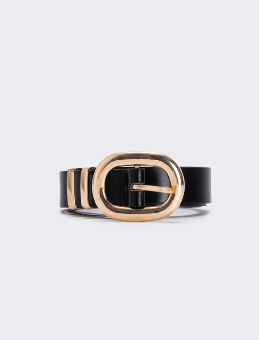 Cintura basic con passanti in metallo - Nero-oro